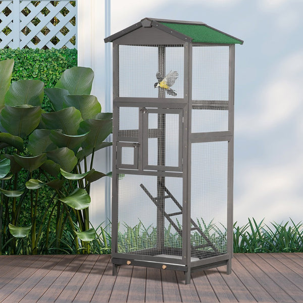 English Elm Pawhut Outdoor Fir Wood Aviary Tall Bird Habitat with Uv Protection and Pull Tray W2225P173757
