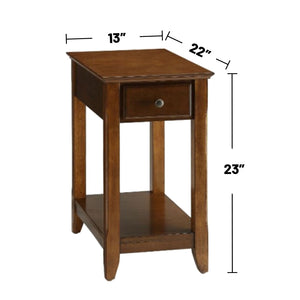English Elm Wooden Transitional Rectangular Side Table with Slim Footprint, Open Shelf and Single Smooth Drawer Walnut B016P310267