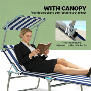 English Elm Portable Folding Outdoor Chaise Lounge with Sun Awning Oxford Cloth Steel Frame T3971P476859