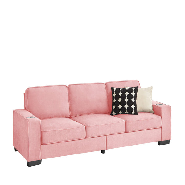 English Elm 83.86"Snowfleece Luxurious 3-Seater Sofa with High-Density Sponge & Spring Support, Cozy Velvet Pink W1359P215067