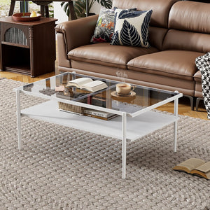 English Elm Coffee Table Set Of 3 With Gray Tempered Glass & Mdf Shelf - Modern Living Room End Tables W241S00041
