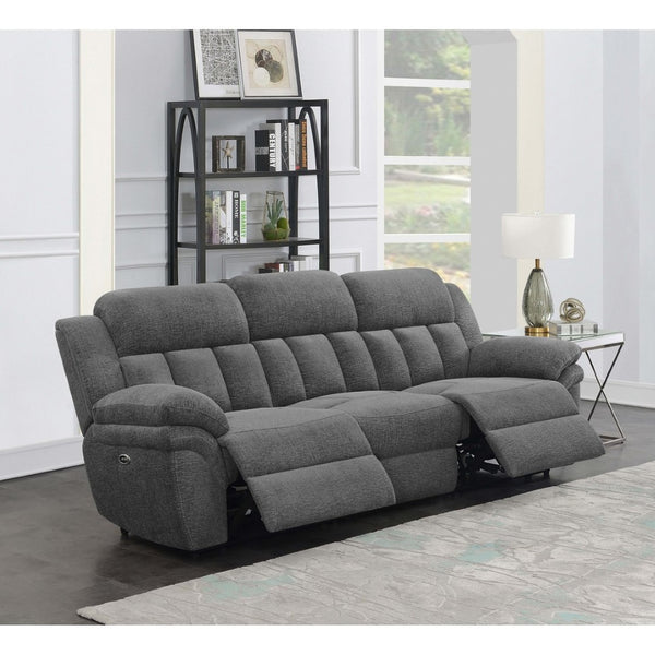 English Elm Divine Charcoal Fabric Reclining Sofa with Diamond Tufting and Pillowtop Arms B062S01413