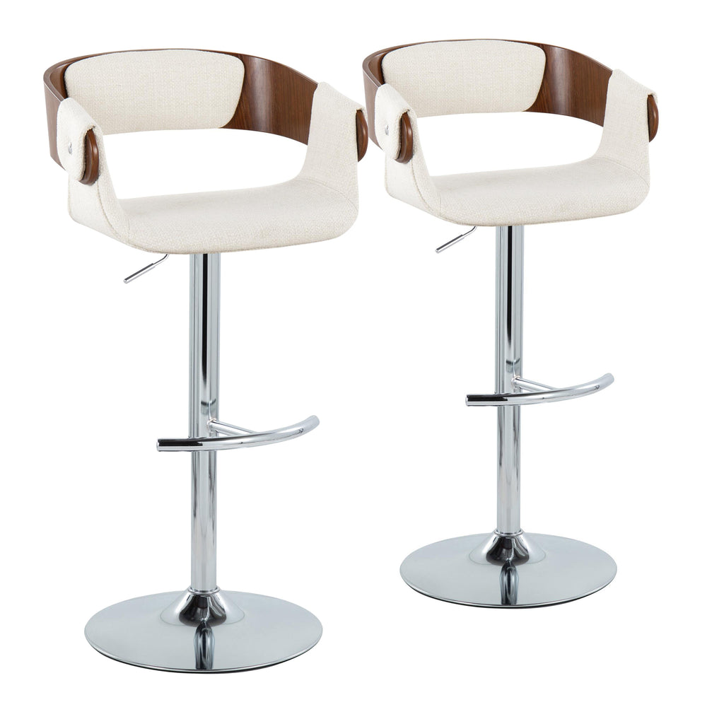 English Elm Elisa Mid-Century Modern Adjustable Barstool Set Of 2 - Cream Fabric, Walnut & Chrome For Chic Spaces B202S00827