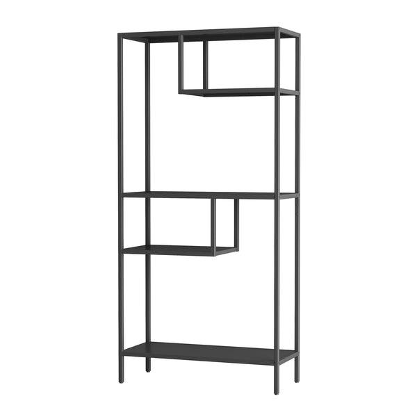 English Elm Modern Cube Storage Shelf with 4 Compartments, Metal Legs Freestanding Organizer for Living Room Home Office Decor and Display — 33W x 13D x 70H T2398P286673