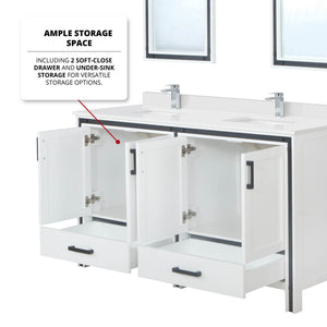 English Elm White Double Bath Vanity 60 in W x 22 in D with White Quartz Countertop, Chrome Faucet & Mirrors B2731S01126