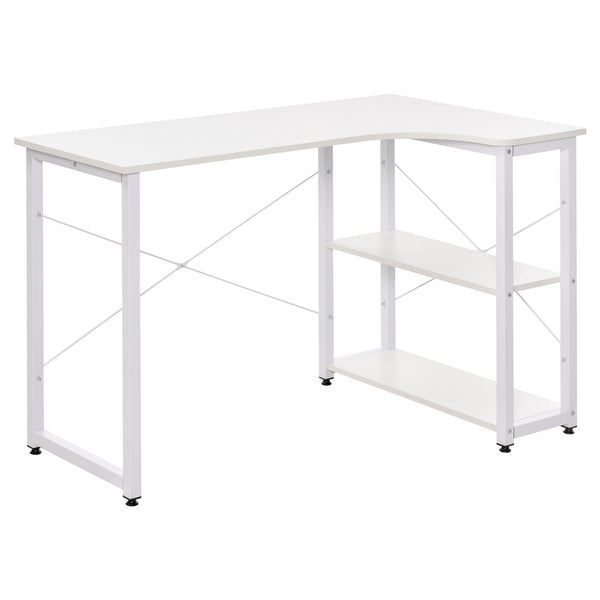 English Elm HOMCOM L-Shaped Corner Desk with 2 Shelves, Wide Study Workstation, Sturdy Steel Frame, White W2225P217267