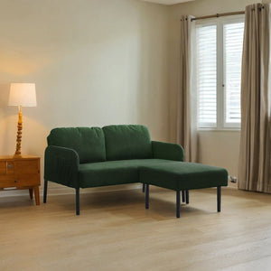 English Elm Green 2-Seater L-Shaped Sofa with Ottoman — Modern Polyester Fabric, Foam Cushions, Compact Comfort for Apartments and Small Spaces W1164S00028