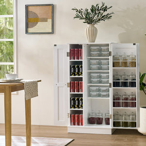 English Elm Kitchen Pantry Storage Cabinet White - Freestanding MDF Pantry with 5 Adjustable Shelves & Door Organizers, Compact 23.6"W x 15.75"D x 46.8"H W3417P315037