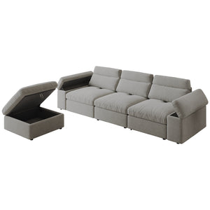 English Elm This modular cloud sofa offers adjustable reclining back, down-filled cushions, hidden storage and plush comfort for modern spaces Gray W3820S00007