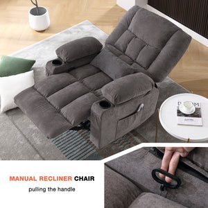 English Elm Massage Swivel Rocker Recliner with Heat Lumbar Relief and Usb Port for Living Room Grey W1521P478283