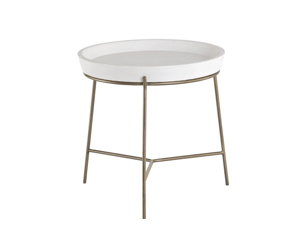 Sunpan REMY End Table - Antique Brass Frame with White Concrete Top for Modern and Transitional Spaces 103332