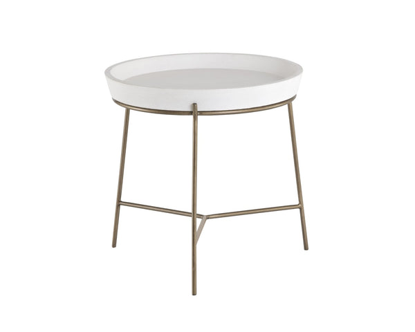 Sunpan REMY End Table - Antique Brass Frame with White Concrete Top for Modern and Transitional Spaces 103332
