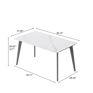 English Elm 55.12" Modern Artificial Stone Dining Table With Dark Grey Metal Legs - Elegant Design For 6 People W1535S00518