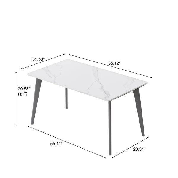 English Elm 55.12" Modern Artificial Stone Dining Table With Dark Grey Metal Legs - Elegant Design For 6 People W1535S00518