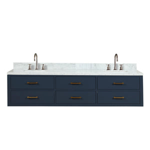 English Elm Blue Double Bath Vanity With Carrara Marble Top & Chrome Faucets - Elegant, Durable Design For Luxury B2731P258112