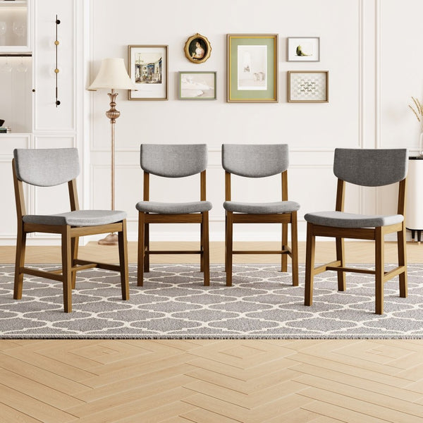 English Elm 4-piece Farmhouse Solid Wood Dining Chairs Upholstered Gray Fabric Curved Back Seating Walnut N752P368504D
