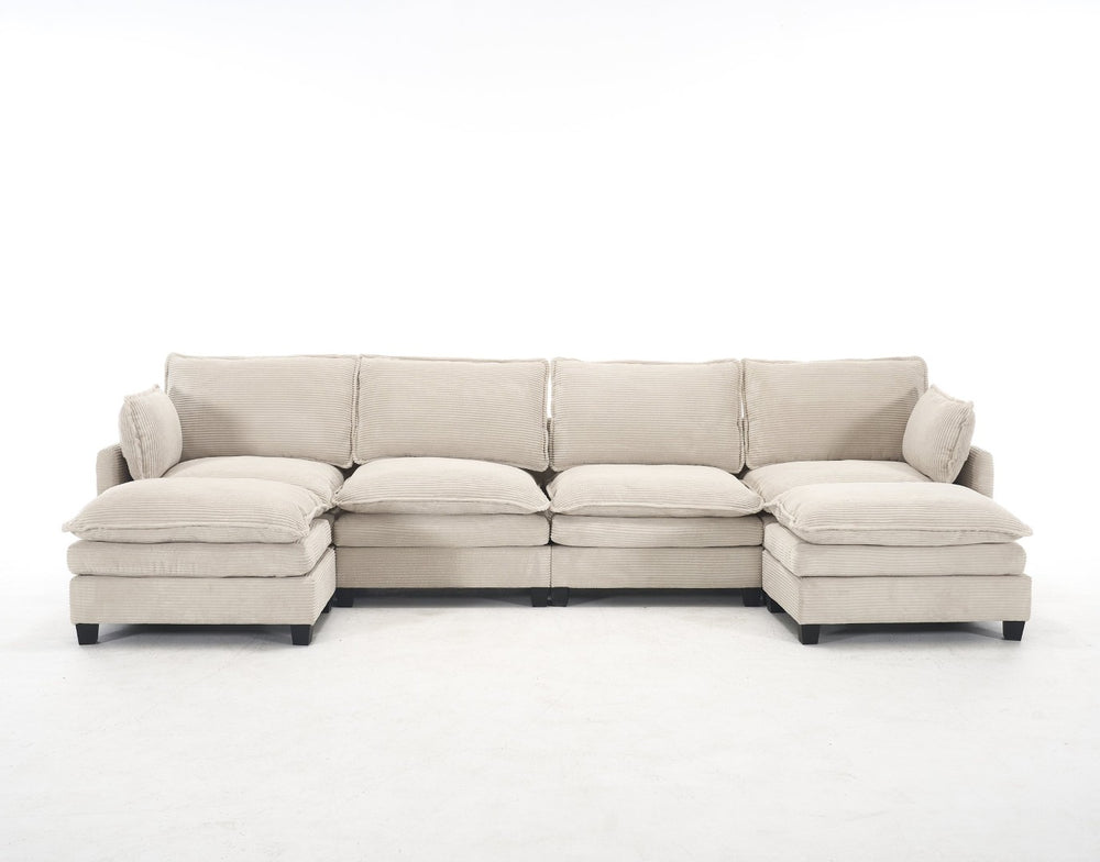 English Elm Oversized Modular U-Shaped Velvet Sofa: Luxurious 4-Seat Couch With Ottomans & Pillows W2705S00022-GIGA