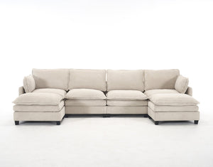 English Elm Oversized Modular U-Shaped Velvet Sofa: Luxurious 4-Seat Couch With Ottomans & Pillows W2705S00022-GIGA