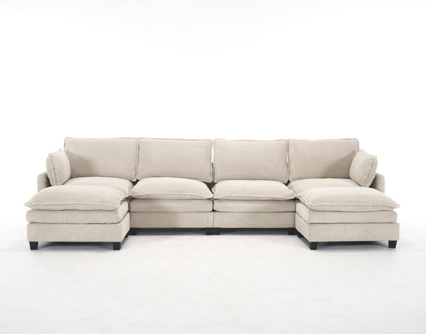 English Elm Oversized Modular U-Shaped Velvet Sofa: Luxurious 4-Seat Couch With Ottomans & Pillows W2705S00022-GIGA