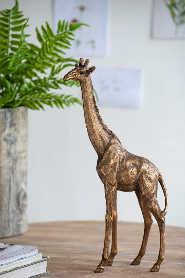 English Elm 8.3x2.8x15.9" Giraffe Statuette — Modern Copper Finish Animal Sculpture for Console, Shelf Accent Decor W2078P360883