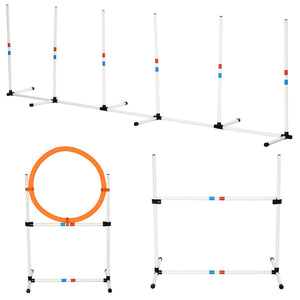 English Elm Pawhut 3Pc Dog Agility Set - Adjustable Hurdle, Hoop & Weave Poles For Fun Fitness & Training! W2225P200582-GIGA