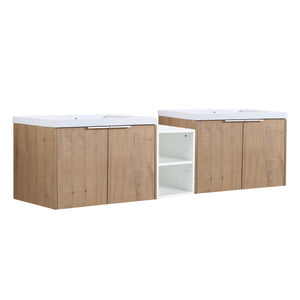 English Elm 72 Inch Wall Mounted Vanity with Resin Sink, Soft-Close Doors, Ample Storage Shelves, Durable Eco Plywood Finish Imitative Oak W999S00188