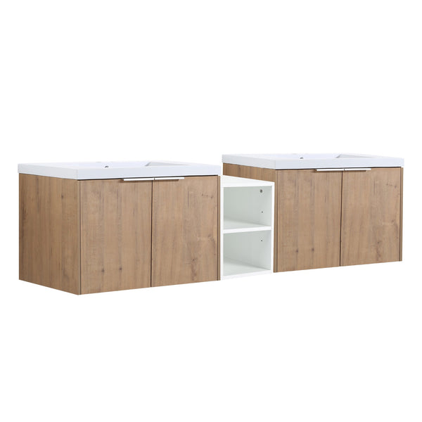 English Elm 72 Inch Wall Mounted Vanity with Resin Sink, Soft-Close Doors, Ample Storage Shelves, Durable Eco Plywood Finish Imitative Oak W999S00188