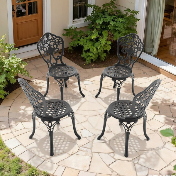 English Elm Cast Aluminum Outdoor Dining Chairs Set of 4 with Carved Petal Geometric Detail W1710S00674