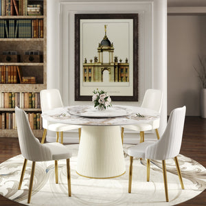 English Elm 59.05 "Modern Round Dining Table With Sintered Stone Top & Lazy Susan – Seats 6-8 People Comfortably" W1535S00451