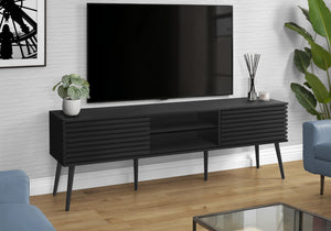 English Elm Tv Stand 72 Inch Black Laminate Media Console with Sliding Doors, Cable Management, Retro Legs B2710P221670