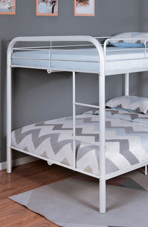 English Elm Full Over Full Metal Bunk Bed In Glossy White Finish – Modern Design With Integrated Ladder Access B2741S00313