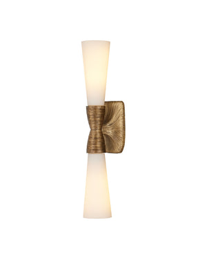 Currey & Company Burrows Brass Bath Wall Sconce - Sculptural Design With Textured Metal And Elegant White Glass Globes Gold Glass ,Brass 5800-0065-currey-company