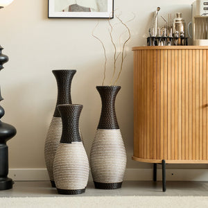 English Elm Desktop PVC Vase Set of 3 Decorative Tall Floor and Table Vases—Modern Durable Artful Accents for Home Black White,Coffee W2796P261483