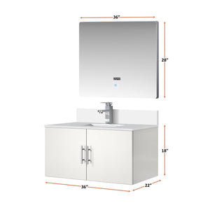 English Elm Glossy White Bath Vanity Set With Cultured Marble Top, Chrome Faucet & Led Mirror – Stylish & Durable B2731S01317
