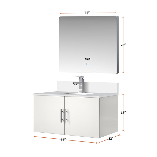 English Elm Glossy White Bath Vanity Set With Cultured Marble Top, Chrome Faucet & Led Mirror – Stylish & Durable B2731S01317