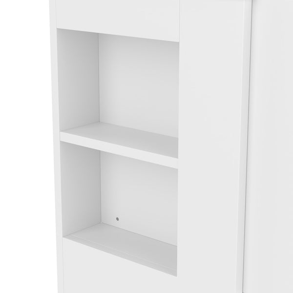 English Elm 36" Freestanding Bathroom Vanity Solid Wood Cabinet Ceramic Basin Four Drawers White W1580P382510
