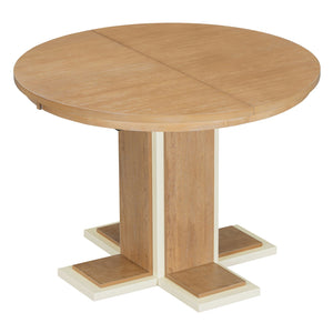 English Elm TREXM Retro Extendable Oval Dining Table with 16" Leaf, Double-Layer Pedestal, Durable Wood Finish Natural Wood Wash XW000002AAD