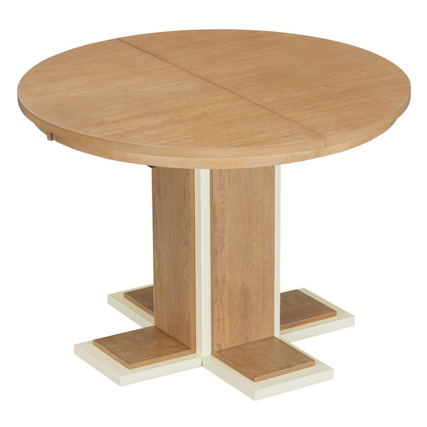 English Elm TREXM Retro Extendable Oval Dining Table with 16" Leaf, Double-Layer Pedestal, Durable Wood Finish Natural Wood Wash XW000002AAD