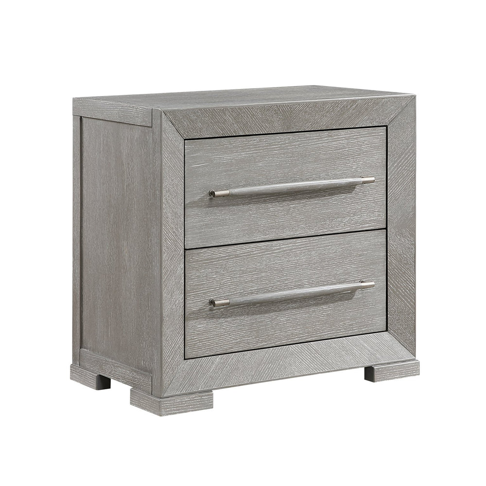 English Elm Modern Gray Finish Nightstand with 2 Dovetail Drawers, Embossed Oak Veneer, Ball-Bearing Glides, 28"x17"x26.5" B011P365523