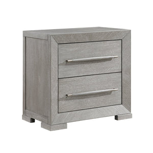 English Elm Modern Gray Finish Nightstand with 2 Dovetail Drawers, Embossed Oak Veneer, Ball-Bearing Glides, 28"x17"x26.5" B011P365523