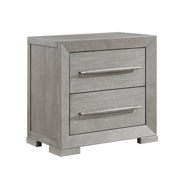 English Elm Modern Gray Finish Nightstand with 2 Dovetail Drawers, Embossed Oak Veneer, Ball-Bearing Glides, 28"x17"x26.5" B011P365523