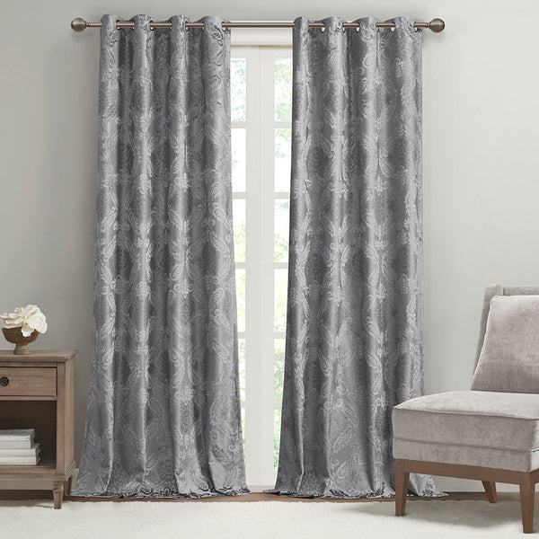 JLA Home SunSmart - Knitted SunSmart Jacquard Paisley Blackout Curtain Panel with Silver Grommet — Thermal, Acoustic, Luxe SS40-0199