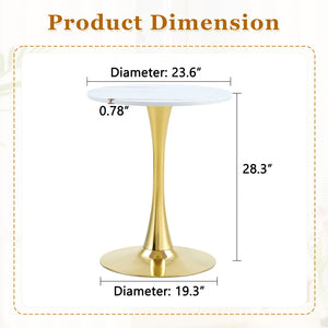 English Elm Round Faux Marble Tulip Dining Table Mid Century Pedestal Base for Compact Kitchens Gold+White W2920P395717