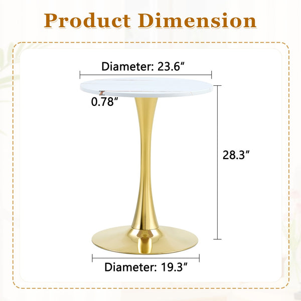 English Elm Round Faux Marble Tulip Dining Table Mid Century Pedestal Base for Compact Kitchens Gold+White W2920P395717