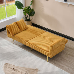 English Elm 79 Corduroy Sofa Bed Foldable Double Convertible Sleeper with Folding Armrests for Compact Living Rooms Yellow W2290P250581