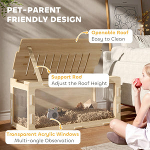 English Elm Hamster Habitat with Acrylic Windows Openable Roof and Oak Finish Mdf Frame T3971P407469