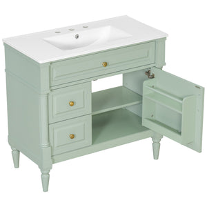 English Elm 36" Freestanding Bathroom Vanity With Stylish Ceramic Basin, Smart Storage & Elegant Green Finish N725P356064F