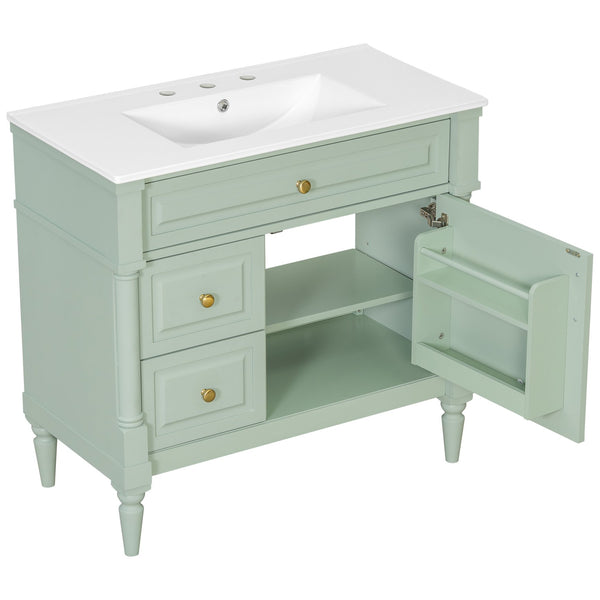 English Elm 36" Freestanding Bathroom Vanity With Stylish Ceramic Basin, Smart Storage & Elegant Green Finish N725P356064F
