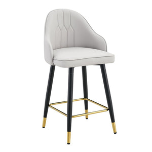 English Elm Set of 2 Pu Leather Barstools with Gold Footrest Curved Back for Kitchen Island Black,Light Gray W1151P383771