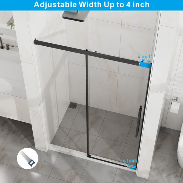 English Elm Goodyo 48" W X 72" H Sliding Shower Door - Modern Semi-Frameless Design With Easy-Clean Glass Finish D163118747
